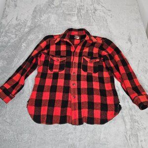 Vintage Woolrich Shirt Mens 17 Medium Wool Red Buffalo Plaid Shacket 50s READ